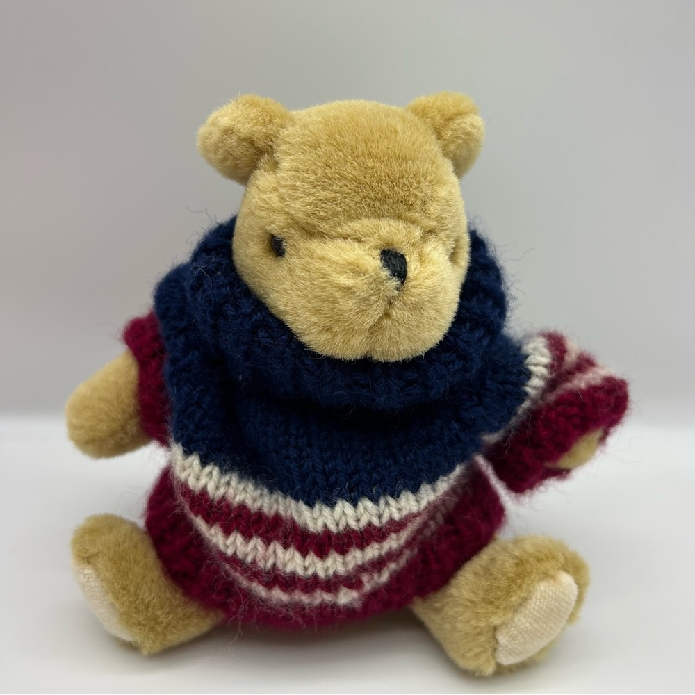 Classic Pooh bear plush Gund 5"x 6" wearing wool turtle neck knit sweater 1990